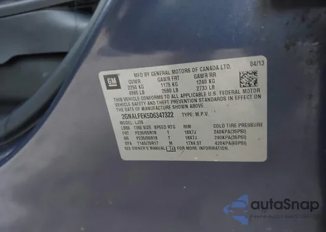 2013 Chevrolet Equinox Ltz z USA, uszkodzony, nr VIN 2GNALFEK5D6347322